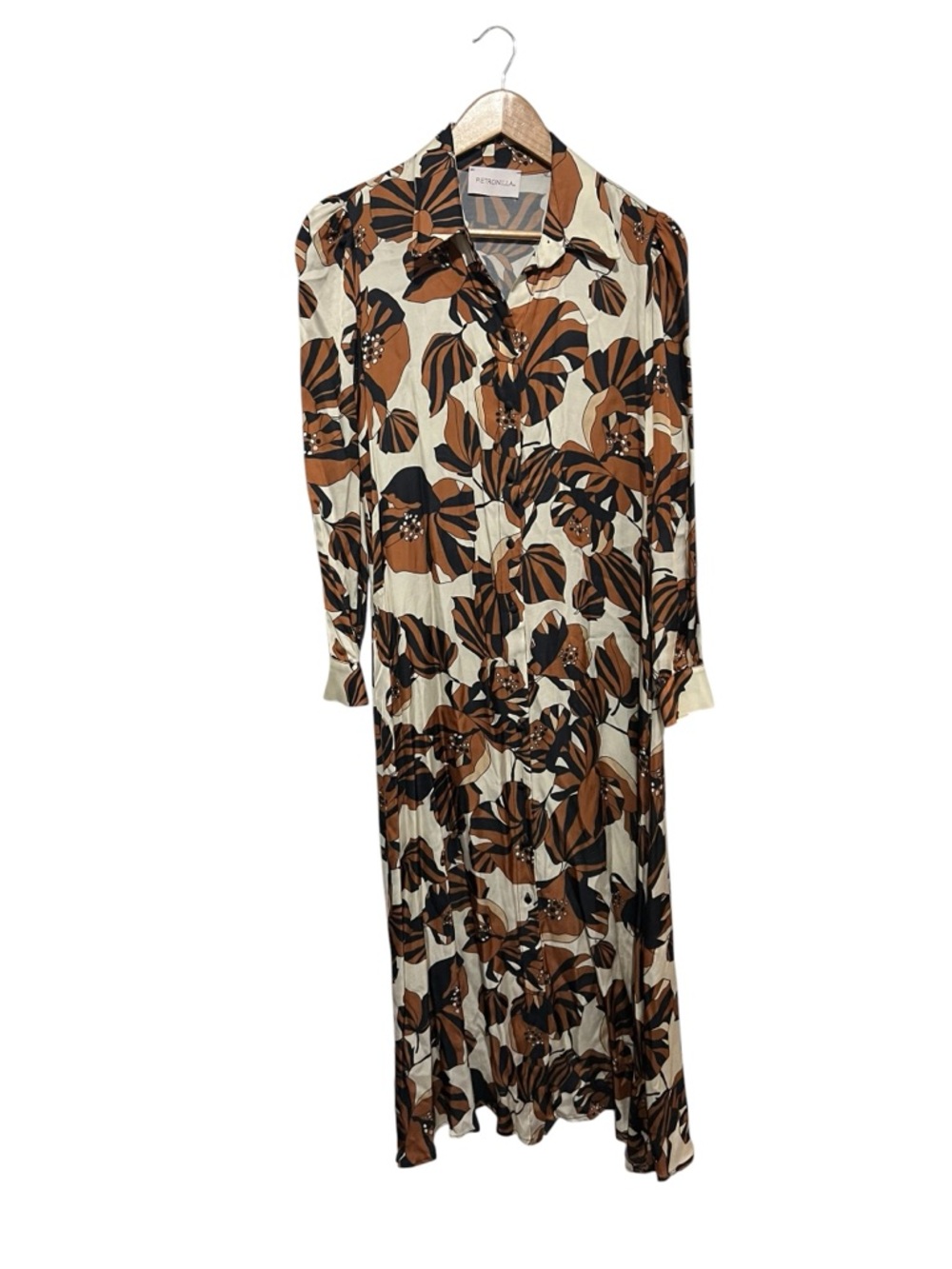 Pietronilla Satin Shirt Dress Size Small Modest Long Sleeves Chic Collared Maxi - Picture 2 of 7